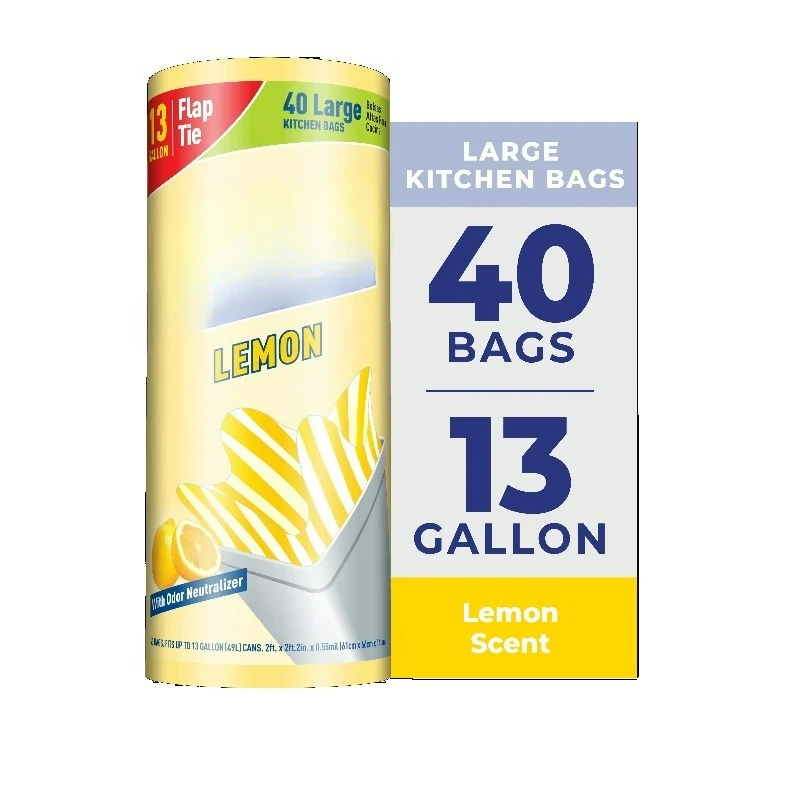 (2 pack)  13-Gallon Flap Tie Kitchen Trash Bags, Lemon Scent, 40 Count