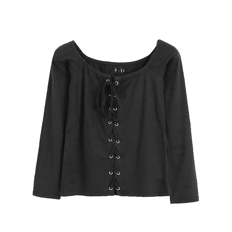 

Women's Slim Fit High Waist Short Knitted Base Shirt Pure Color Casual Simple Tie Waist Elastic Korean Style Commute Style