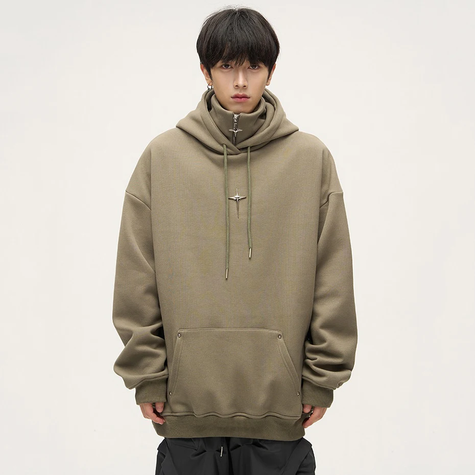 Y2K Harajuku Hoodie Oversized Hooded Sweatshirts Zipper High Neck Techwear Hoodies Unisex Fashion Casual Pullovers Streetwear