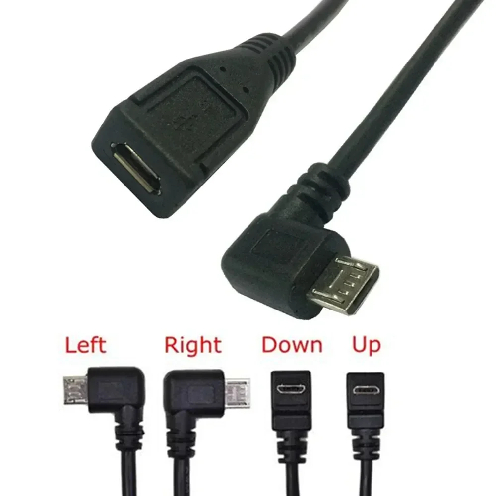 90 Degree UP&Down&Left& Right Angle Micro USB 2.0 Male to Female Cable Charging Data Cable for Call Phone