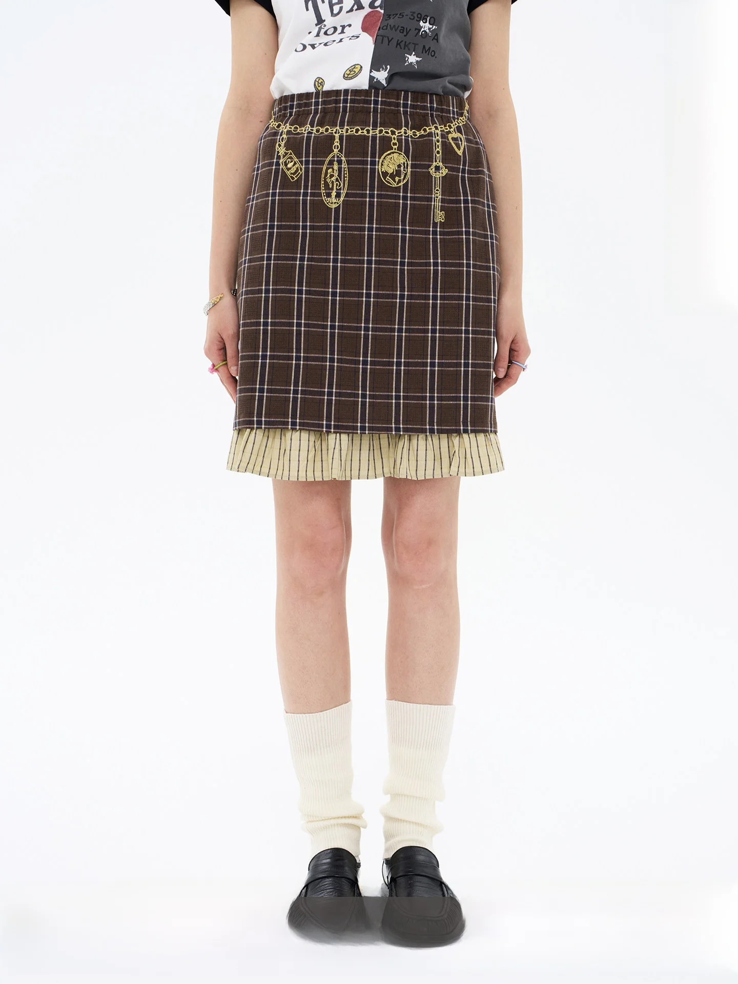 

Короткая юбка с золотой вышивкой и оборками, на резинке, с лоскутным дизайном, повседневная, хлопковая, для женщин, весенний сезон