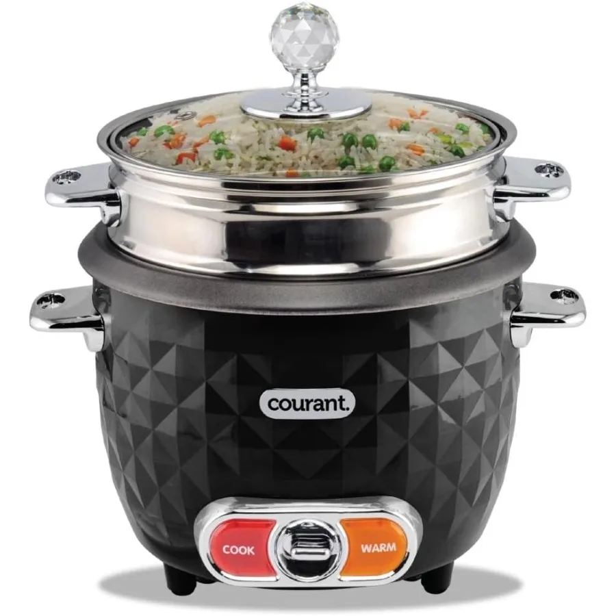 

10-Cup Cooked 5-Cup Uncooked Rice Cooker and Steamer with One-Touch Operation Automatic Keep Warm Function Chrome Accents Black