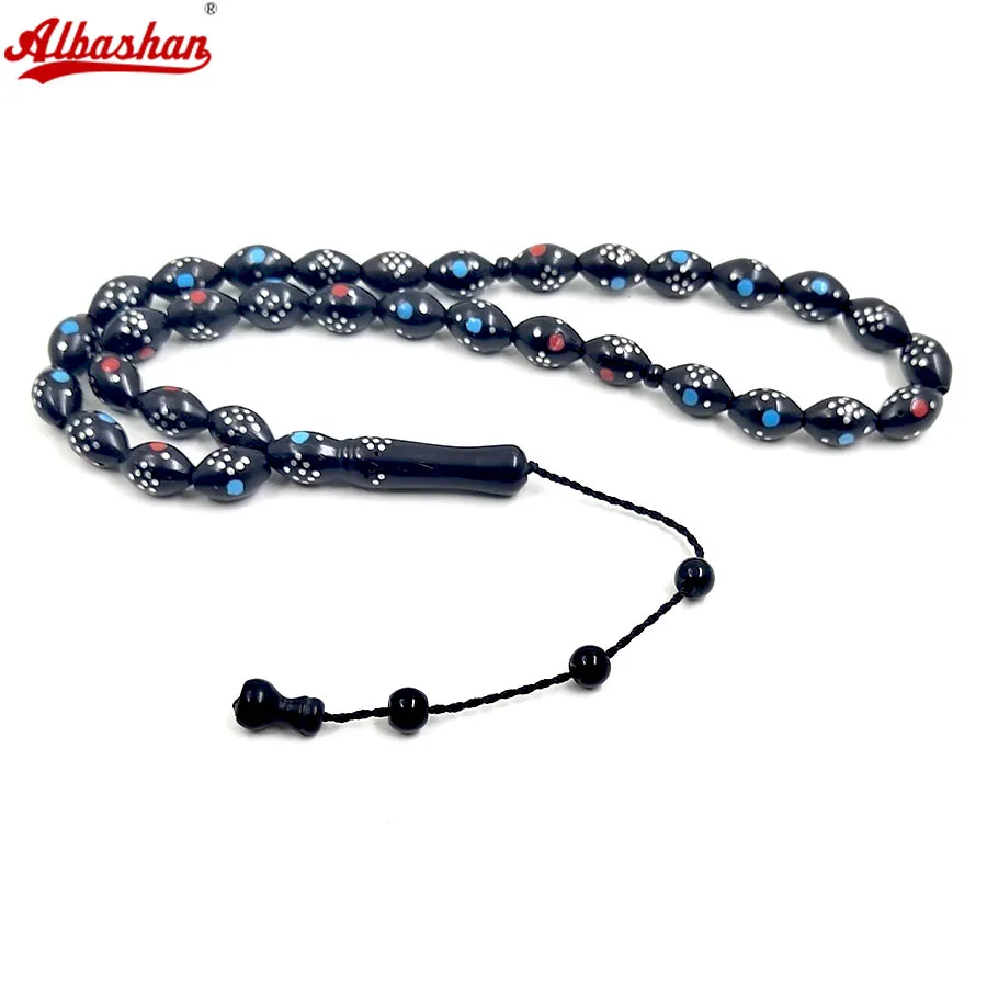Image of Neu eingetroffen: Tasbih aus natürlichem Kuka-Holz mit Metalleinlagen, türkische Misbaha-Gebetsperlen, handgefertigt, schwarz, Subha, arabische Mode.