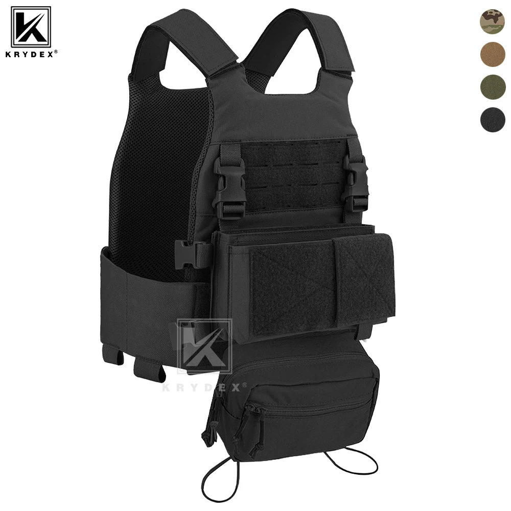 

KRYDEX Tactical Vest Low Vis Slick Armor Plate Carrier w/ 5.56 7.62 Mag Pouch Drop Pouch MK3 Micro Fight Chassis Hunting Vest