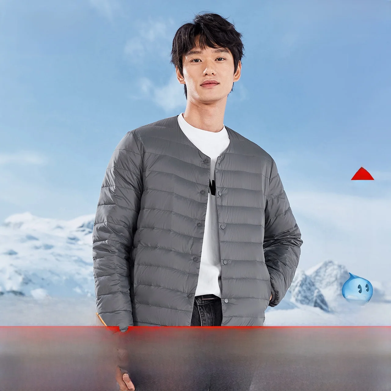 

Lightweight Fce round Ne ort down Jaet Men's Comfortable Fit Snow Flng 2026 Spring Cleanfit Sle Nylon Fabric