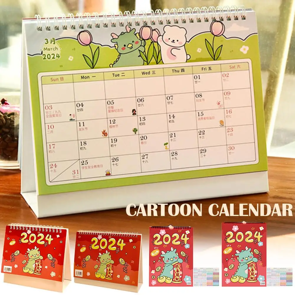 Mini Dragon Desktop Calendar, soco auto-disciplinado, Office Dragon, Ano Novo, Mini Calendário, Deskto Q4a2, 2024