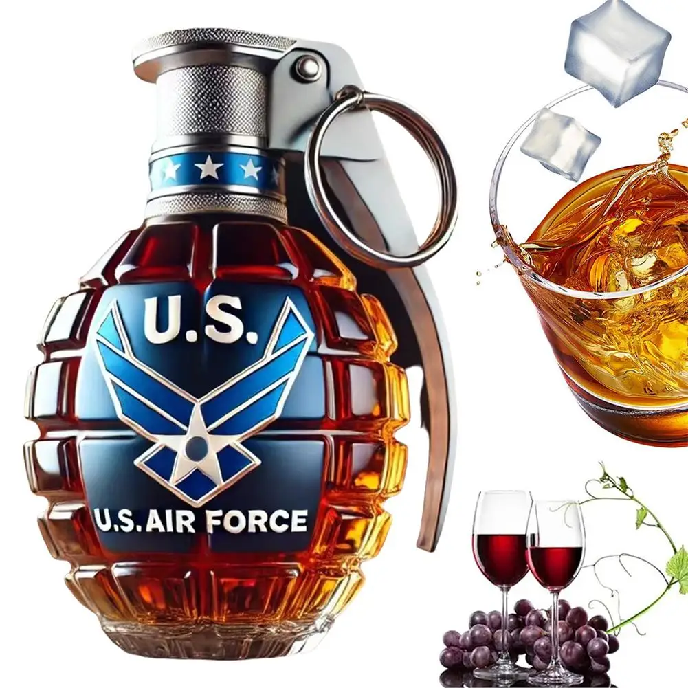 Botella de whisky de mano militar, botella de licor grabada con granada, tarro de whisky sellado, almacenamiento, regalo único para hombres, Bar, oficina y hogar