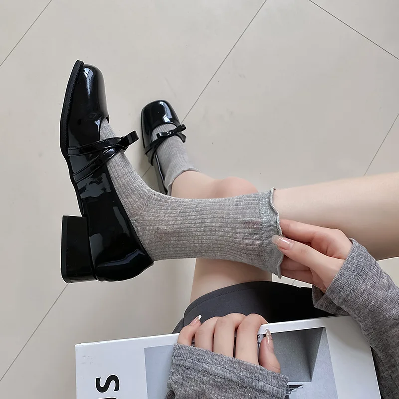 Ruffle Socks Women Summer Mesh Thin Breathable Solid Color Loose Long Socks Japanese Style Sweet Girls Lolita Kawaii Cute Socks