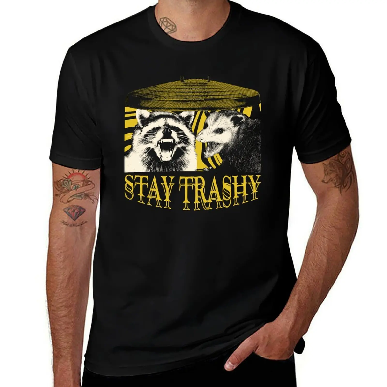 

Stay Trashy Raccoon Opossum T-Shirt shirts graphic tee boys animal print heavyweights plus size men clothing