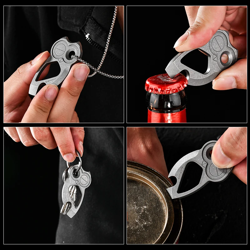 Small Titanium Alloy Bottle Opener, Portable Creative Key Ring Pendant Carry EDC Tool Multi-function Opener,Owl Opener