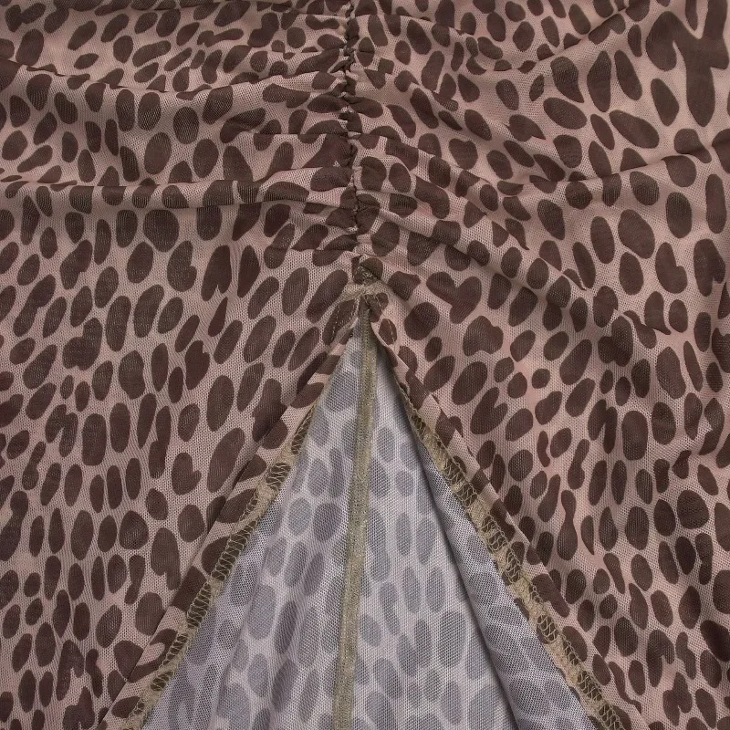 Guwu sexy pura malha profunda decote em v leopardo impressão alta fenda lanterna manga longa maxi vestido bodycon bandagem vestidos de festa finos