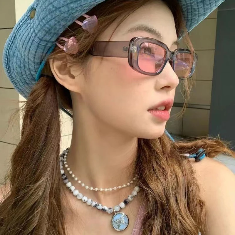 4pcs/set Rectangle Frame Sunglasses For Women Men Candy Color Y2K Fashion Sun Glasses Vintage Outdoor Eyewear UV400