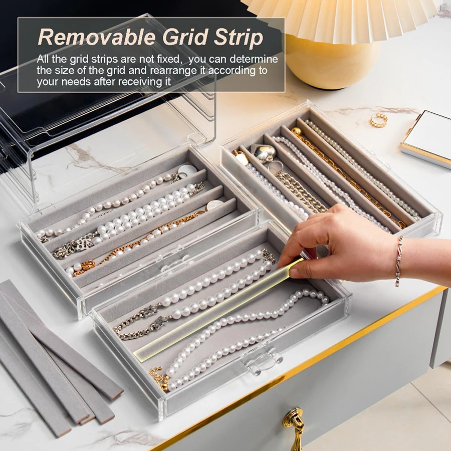 

Necklace storage box pearl necklace drawer-style jewelry box tray long bracelet beads jewelry dust-proof desk finishing box