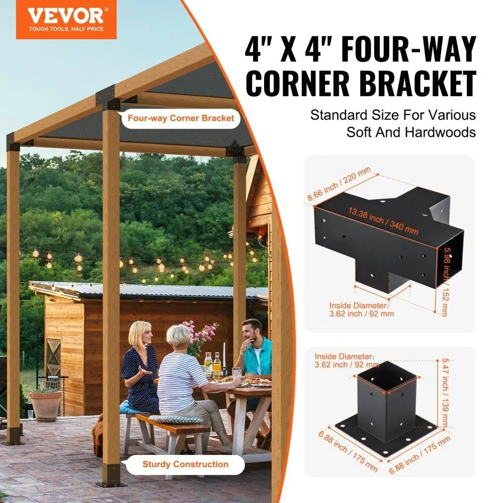 4PCS Pergola Bracket Kit 4x4 Heavy Duty Corner Brackets for DIY Wood Projects, Easy Install Post Base for gazebos & Patios