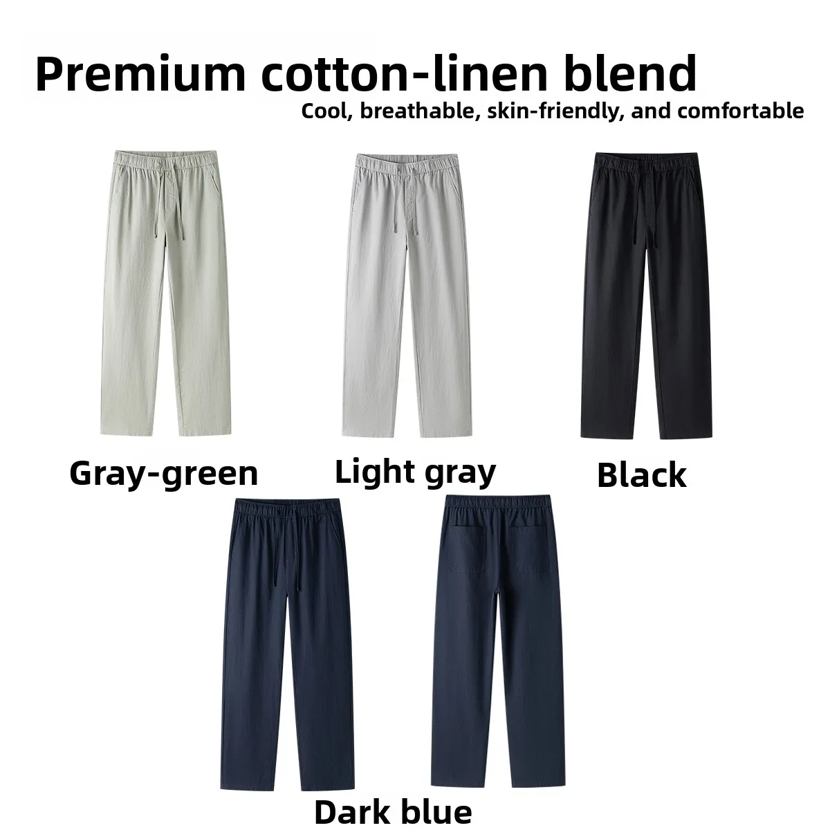 

Удобные мужские повседневные брюки из хлопка и льна с эластичным поясом, прямые, дышащие, для весеннего сезона, однотонные