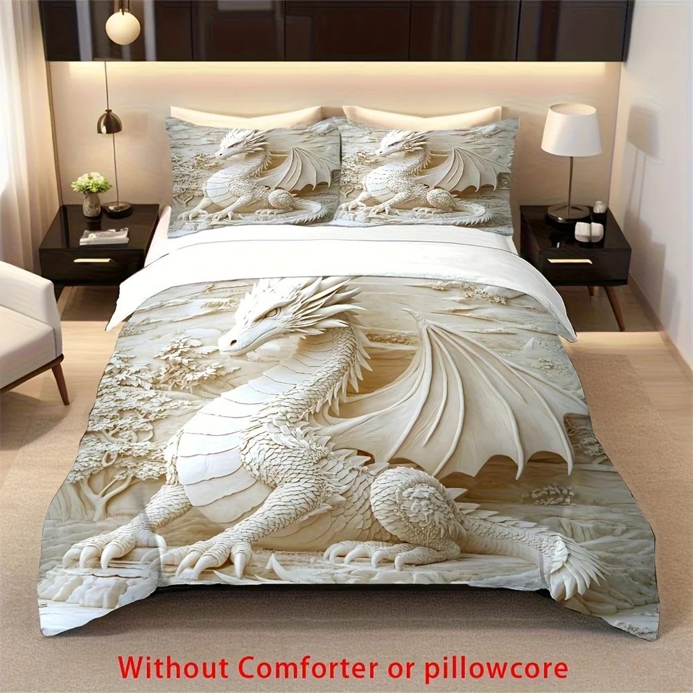

2/3pcs Dragon Totem Print Duvet Cover Set (1 Duvet Cover + 1/ 2 Pillowcase, Without Core), 3D Relief Dragon Pattern Bedding Set