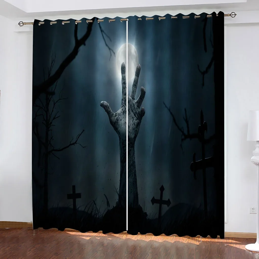 HUANZHUANG Eyelet Curtains Lined Blackout Curtains For Living Room Bedroom Dark Horror Patterns Childrens Blackout Window Curtai