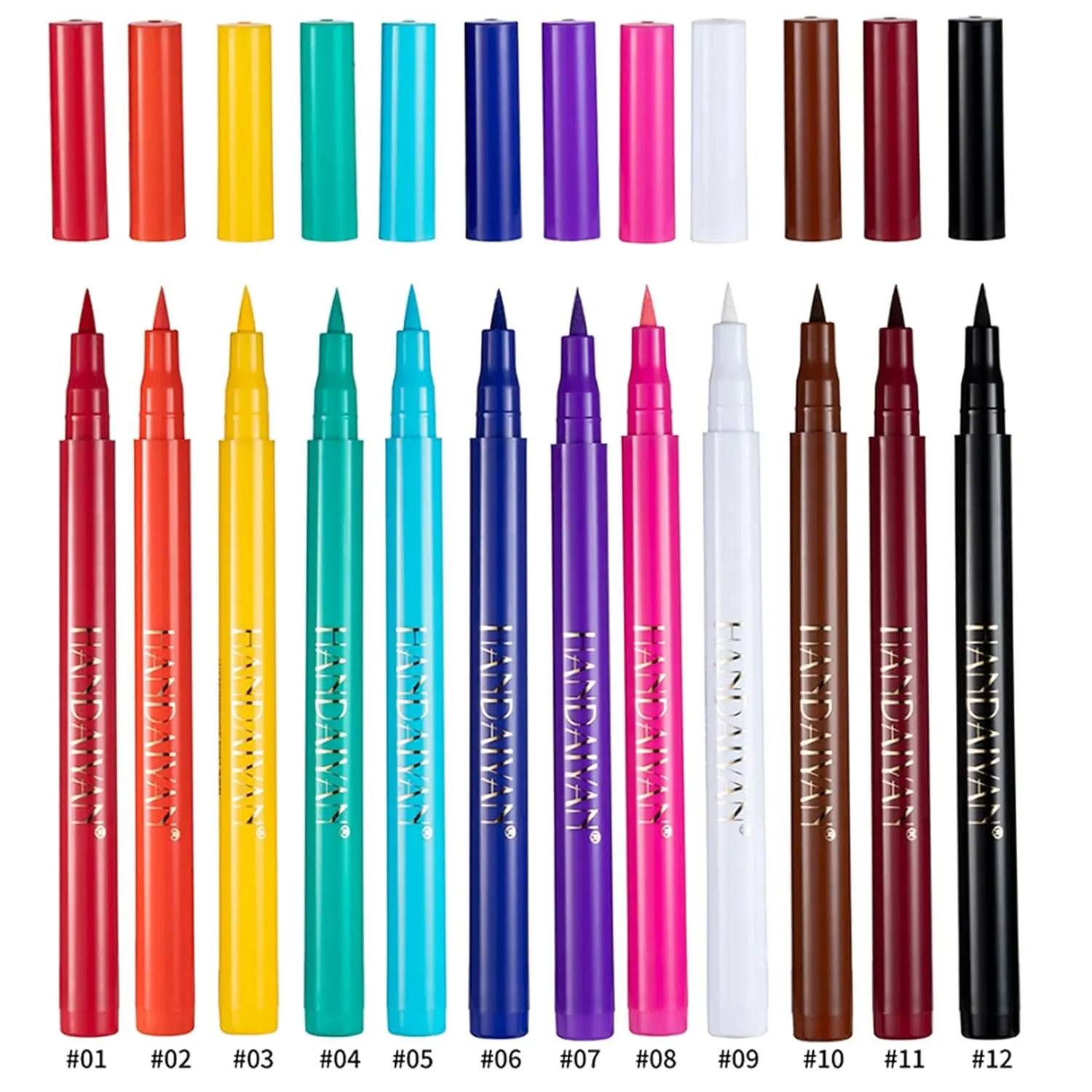 12PCS Matte Rainbow Colorful Liquid Eyeliner Set Soft and Hyper Sharp Tip Brush Eyeliner, Waterproof High Pigmented Eyeliner Pen