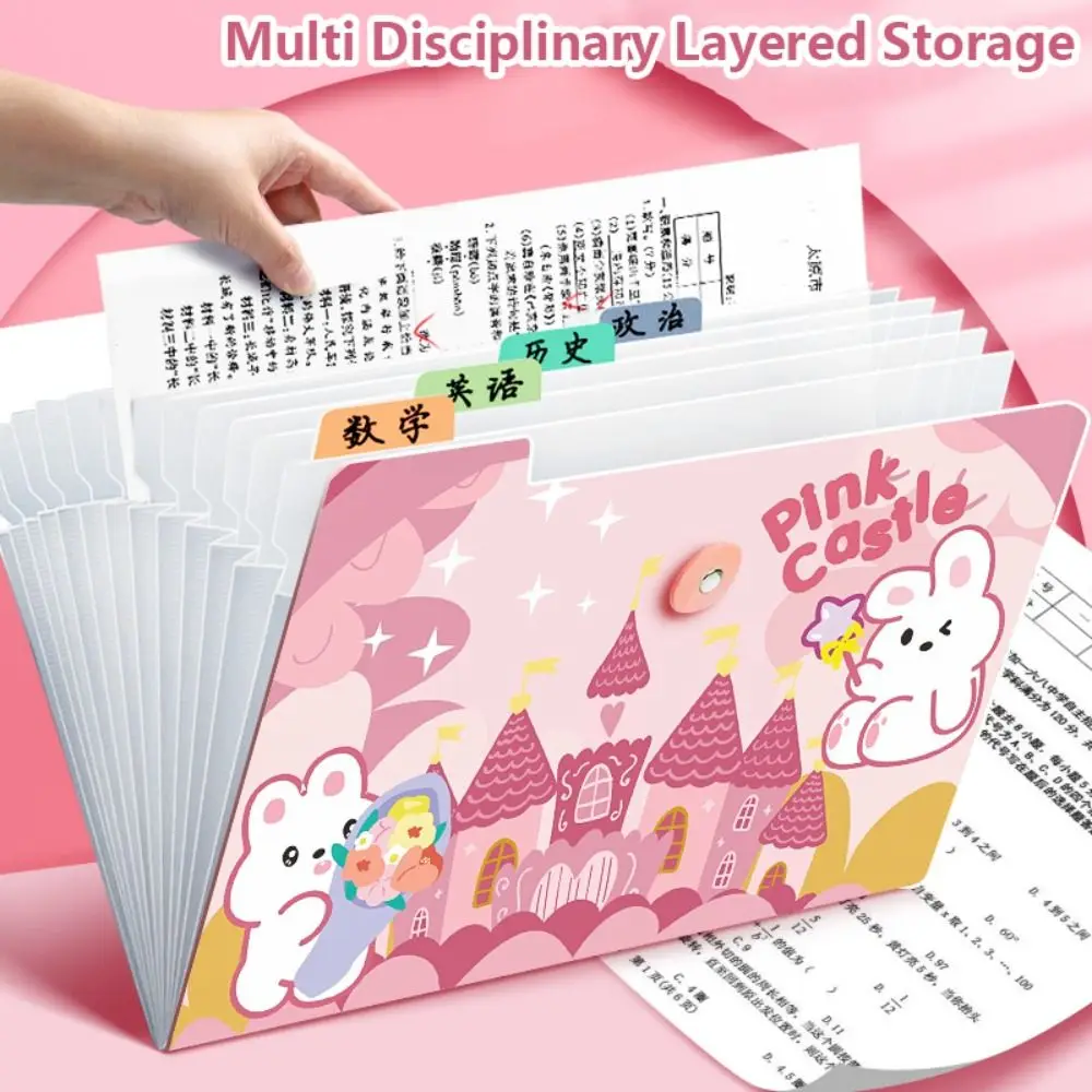 Cartoon Waterproof A4 File Folder 8/13 Pockets PP Test Paper Storage Folder Large Capacity Portfolio