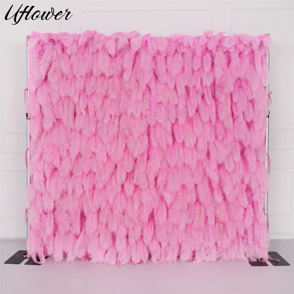 

Uflower 3D Luxurious Pink Flower Wall Artificial Feather Wall Wedding Background Decor Wedding Birthday Party Stage Event Props