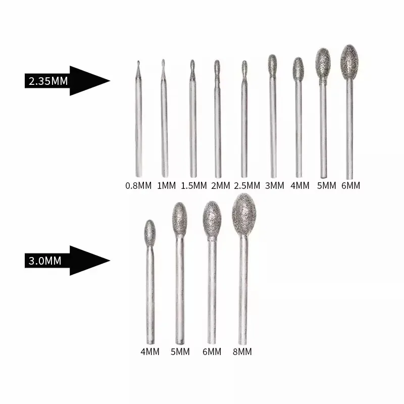 5Pcs Football High-quality Diamonds Burs Egg Extra Fine Grit Friction Grip 0.8mm 1mm 1.2mm 1.5mm 2mm 2.5mm 3mm 4mm 6mm 8mm