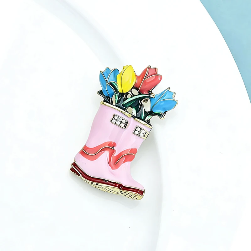 Wuli&baby Lovely Flower Rain Boots Brooches For Women 2-color Enamel Cartoon Interesting Shoes Party Casual Brooch Pins Gifts