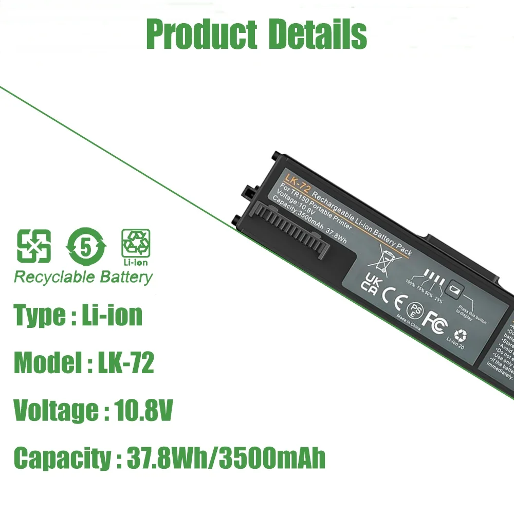3500mAh LK-72 Battery for Canon PIXMA TR160 TR150 Wireless Portable Mobile Printer optional Battery Pack Cover Kit
