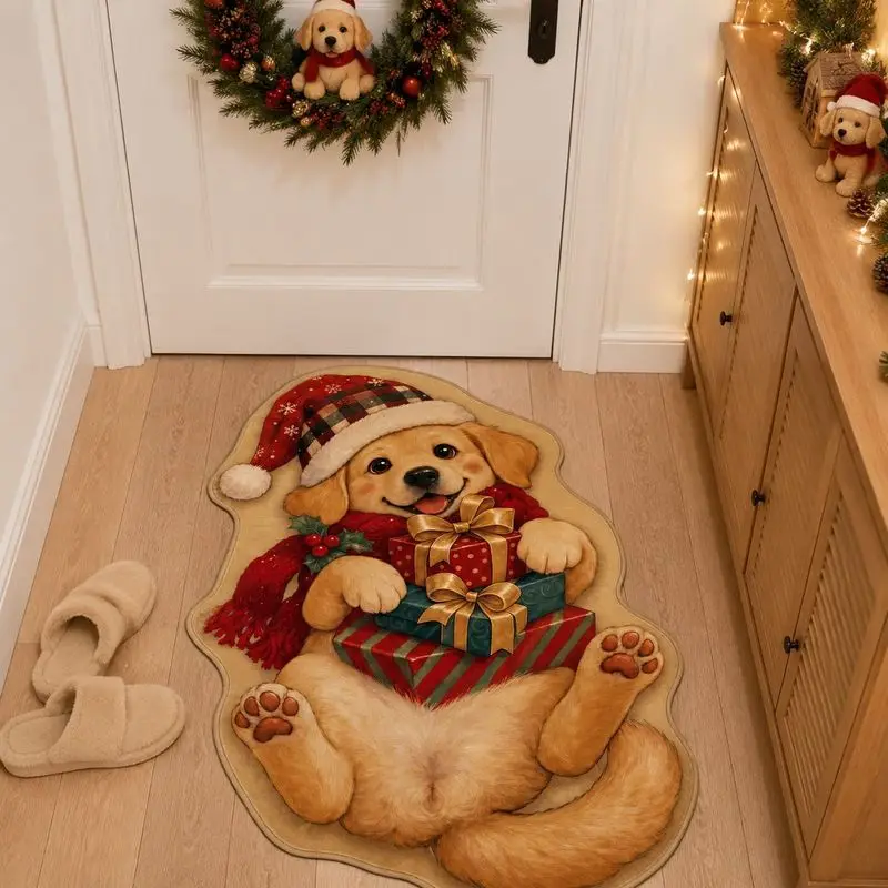 VIKAMA Christmas Cat Irregular Rug Cute Kitten Print Non Slip Mat For Bedroom Bathroom Living Room Kids Room Pet Lover Decor