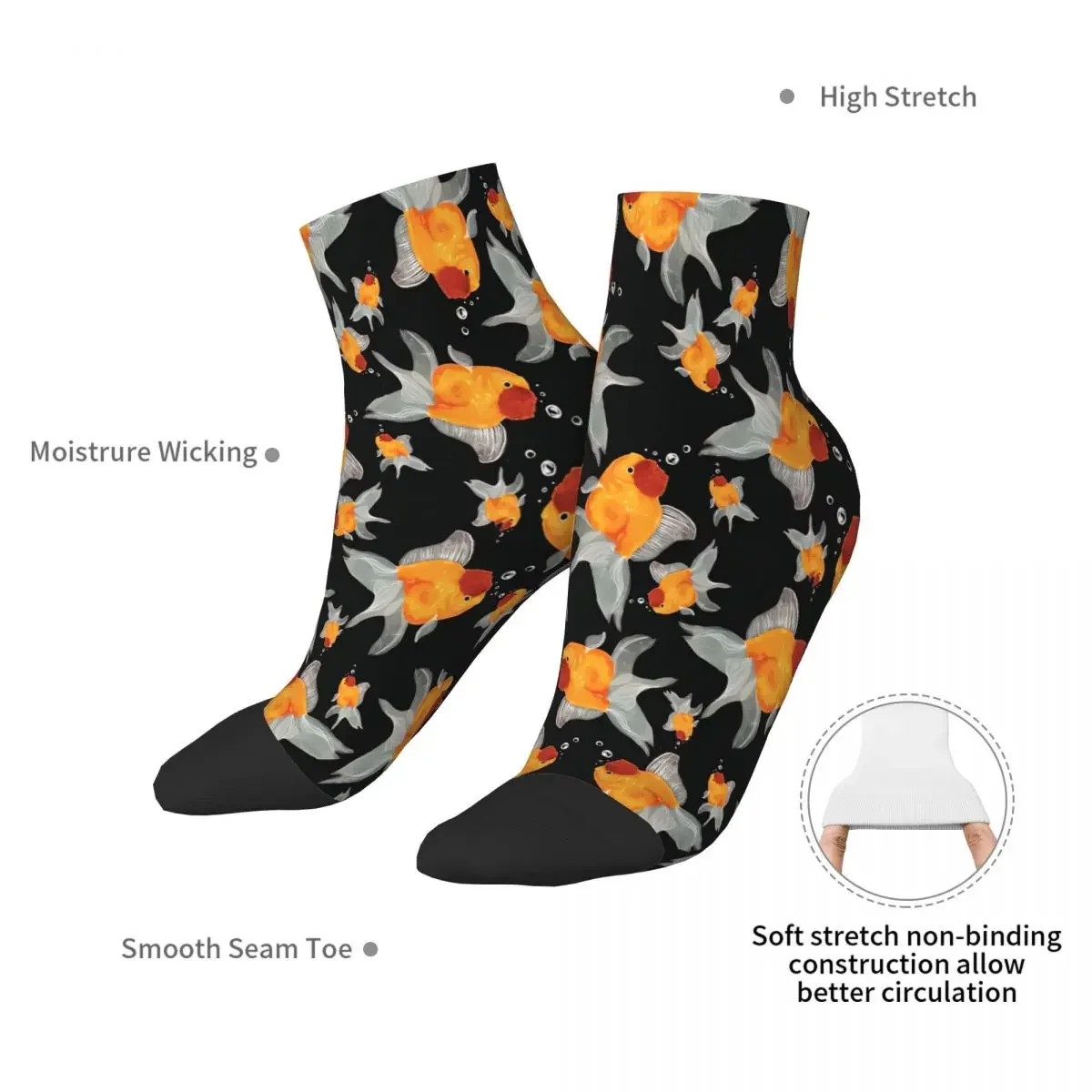 Oranda-Goldfish Pattern Ankle Socks para homens e mulheres, meias impressas, Spring Design