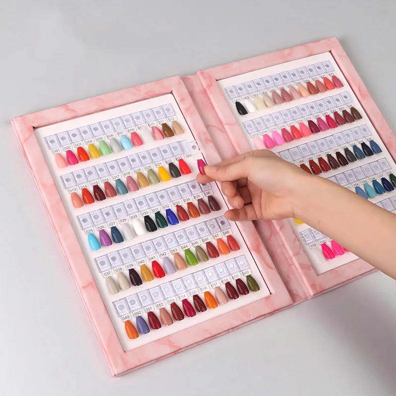 120색 자석 팁 네일 아트 샘플 북 매니큐어 색상 테스트 보관 북 PU 가죽 작품 디스플레이 색상 카드 전시대