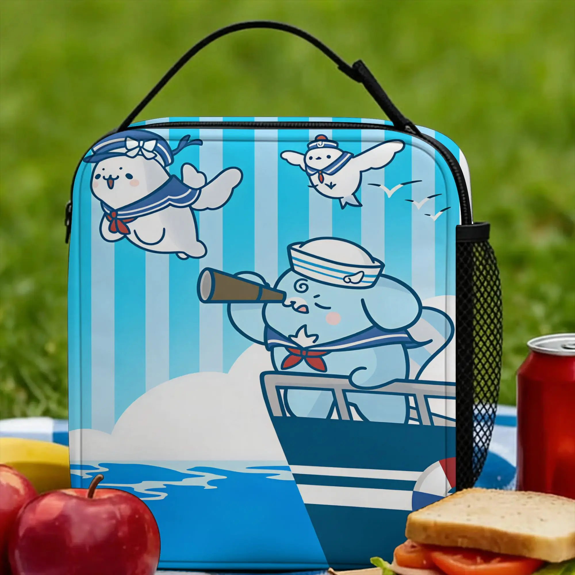 Cute Seal Lunch Bag  Portable Insulated Lunch Box Adult Travel Graphic Design Cooler Bag Casual Oxford Thermal Lunch Bags