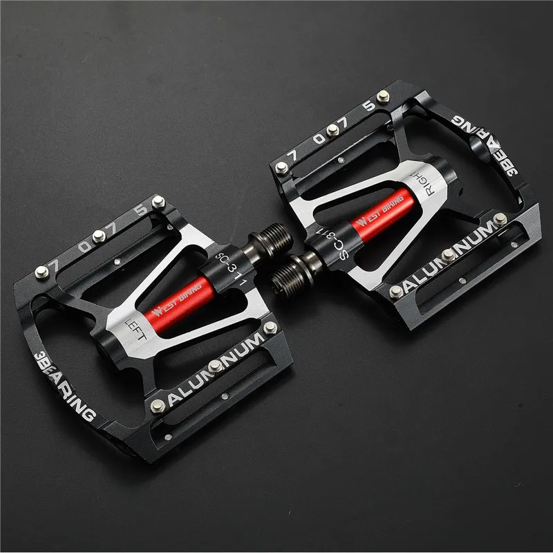 WEST BIKING MTB Aluminum Alloy Pedals 3 Bearings/DU Bushing Ultralight Bicycle Pedals Widen Cycling Pedals BMX Bike Parts