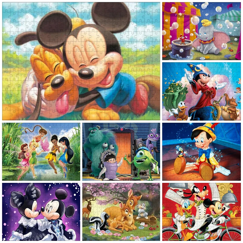 

35/300/500/1000 Pieces Disney Characters Jigsaw Puzzles Mickey Mouse Dumbo Puzzle for Children's Educational Intellectual Toys