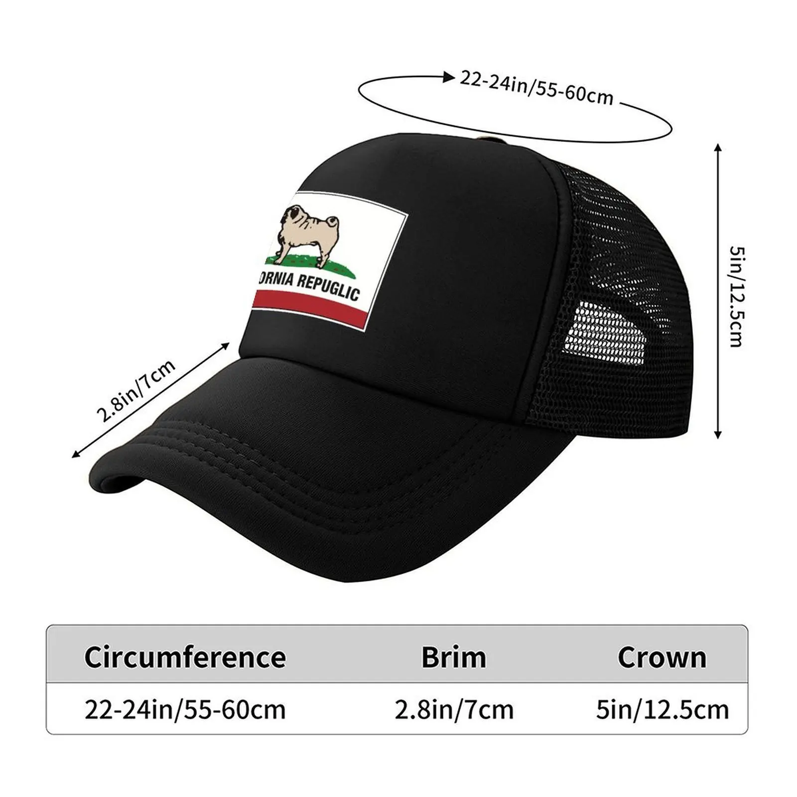 كاليفورنيا Repuglic يتميز قبعة بيسبول Ube the Pug قبعة شتوية سوداء قبعة سائق الشاحنة للرجال والنساء #2