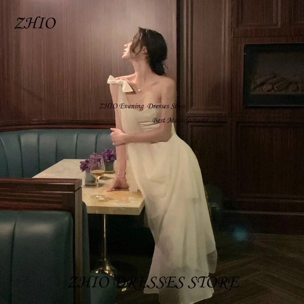 

ZHIO Simple Ivory Satin One-Shoulder Shawl Bow A Line Evening Gown Dress Sweetheart Sleeveless Formal Prom Gowns with Pleat
