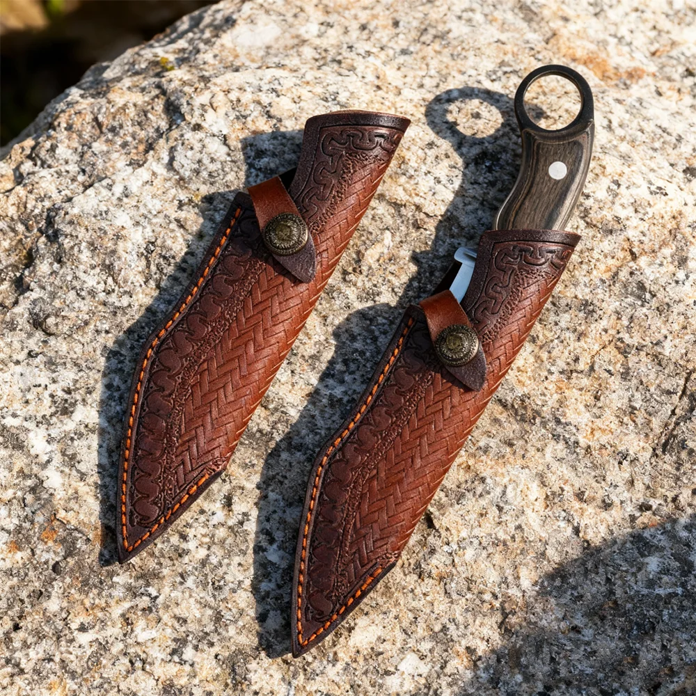 

Long-Tail Coverage Model (Multiple Traffic Entrances) Embossed Second Layer Cowhide Fixed Blade Knife Case 24cm Belt Buckle