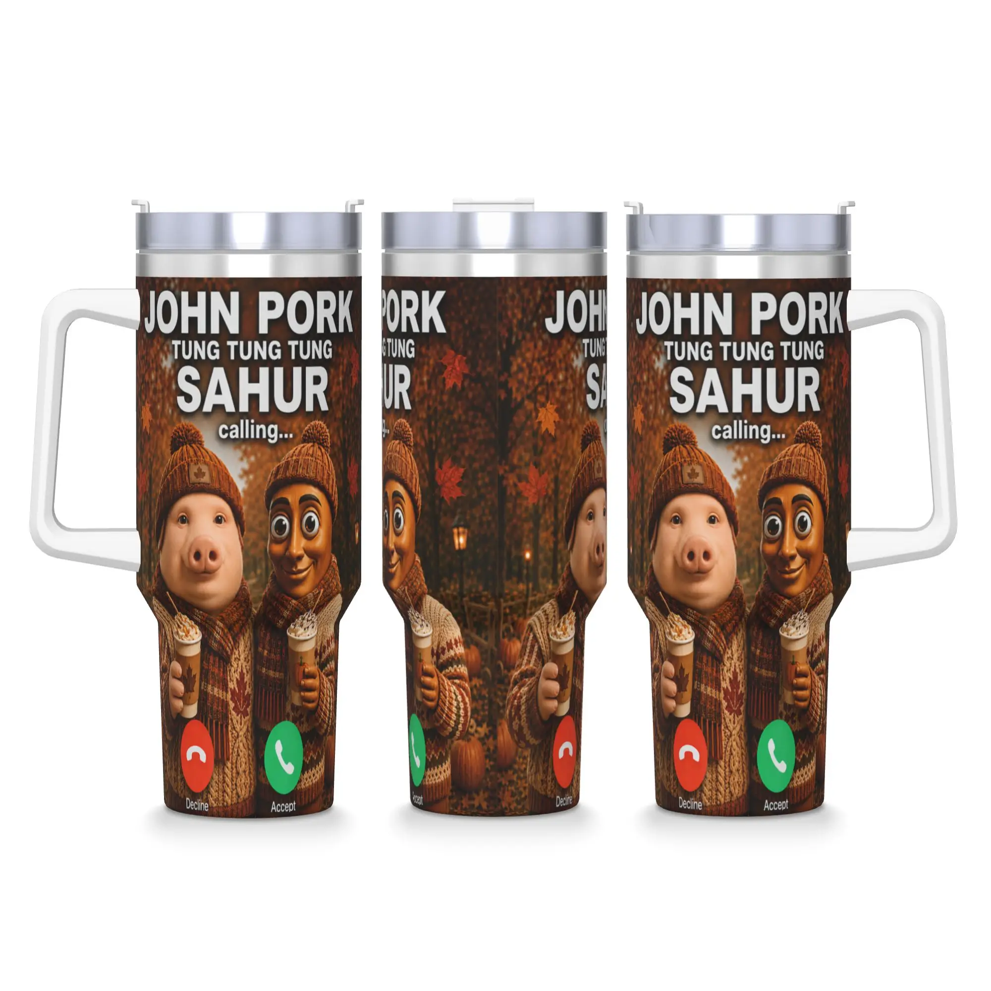 Stainless Steel Tumbler John Pork Tung Tung Tung Sahur Calling Fall Meme Brainrot Coffee Mug Portable Cold and Hot Car Mugs