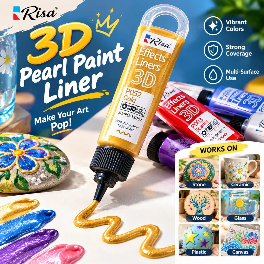 30Ml 3D Dimensional Texture Acrylic Paint Pens Waterproof Quick‑Dry 3D Effect Liner Pen for Outlining on Glass Paper Stone