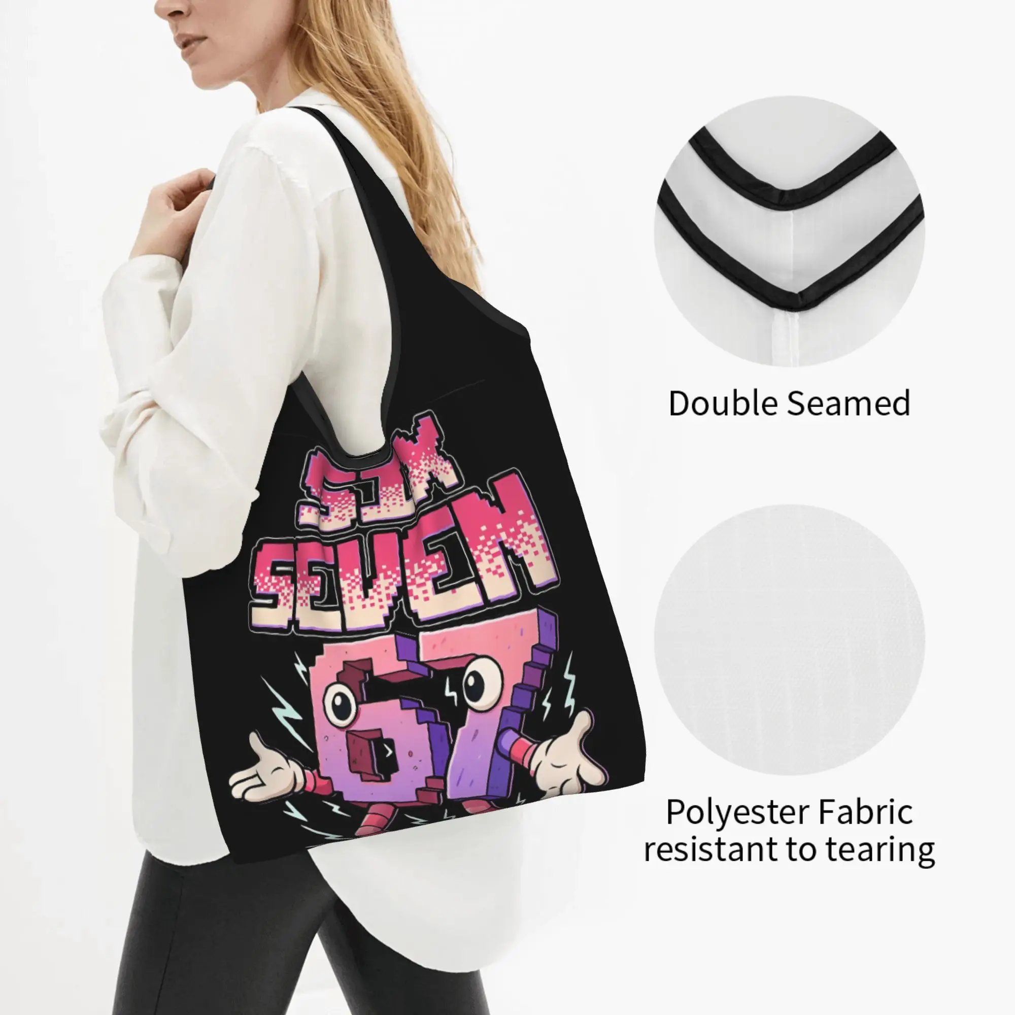 Recycling Six Seven 67 Shopping Bag Women Tote Bag Portable  Grocery Shopper Bags