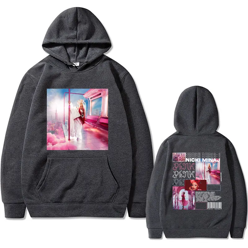 Nicki Minaj Pink Friday 2 Cover Double Sided Print Hoodie Male Fashion Vintage Pullover Hoodies Men Women Hip Hop Rap Sweatshirt