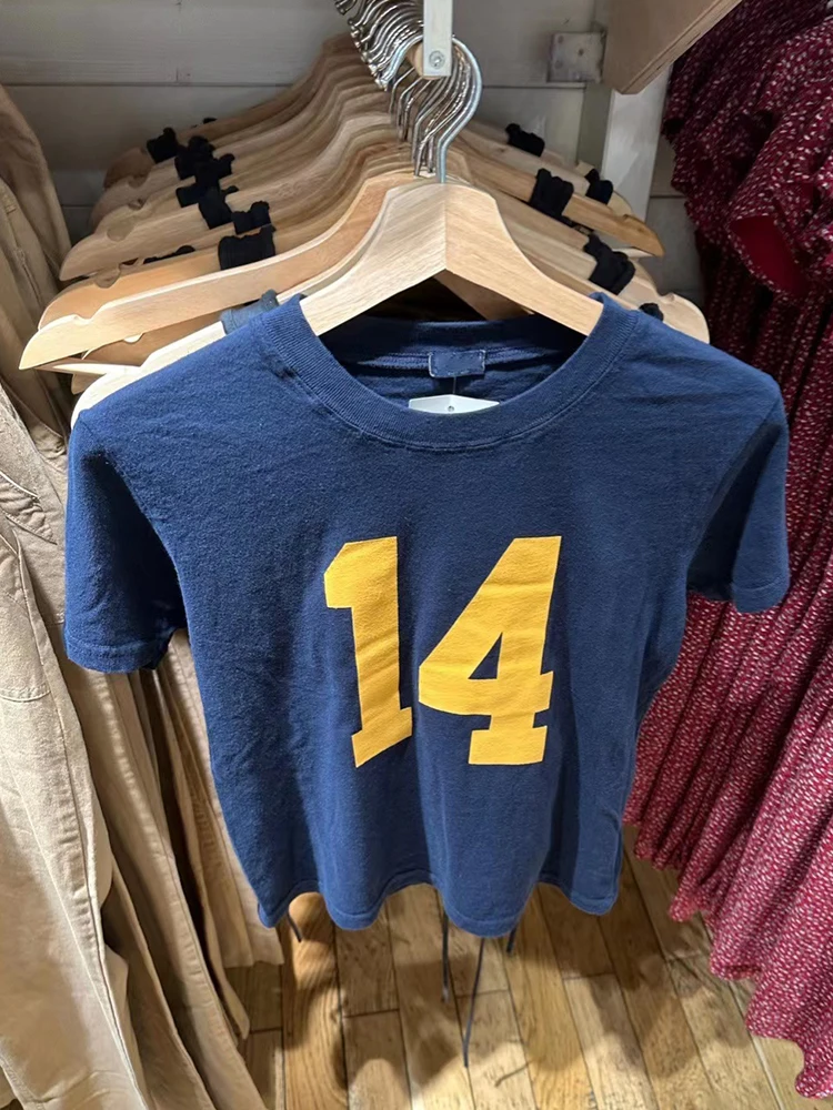 Żółte czternaście nadruków w stylu Vintage koszulki letnie z okrągłym dekoltem bawełniane koszulki z luźna krótka rękawem Streetwear prosta, na co dzień swetry Top