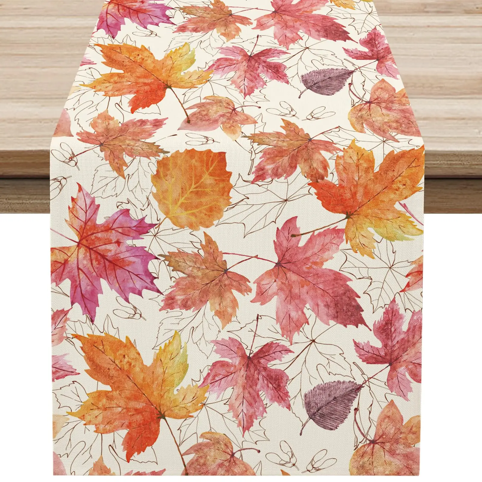 

Fall Table Runner Printed Thanksgiving Maple Leaf Linen Runners, Seasonal Autumn Holiday Table Decor for Kitchen, Dining, Party