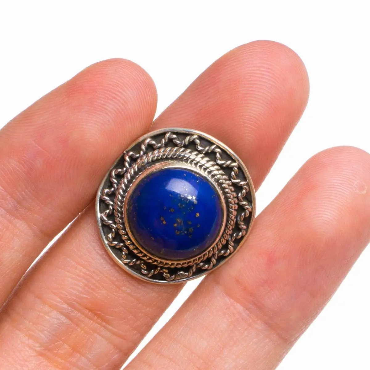 

StarGems ® Уникальное кольцо ручной работы из стерлингового серебра 925 пробы с натуральным лазуритом 7,5 B1819