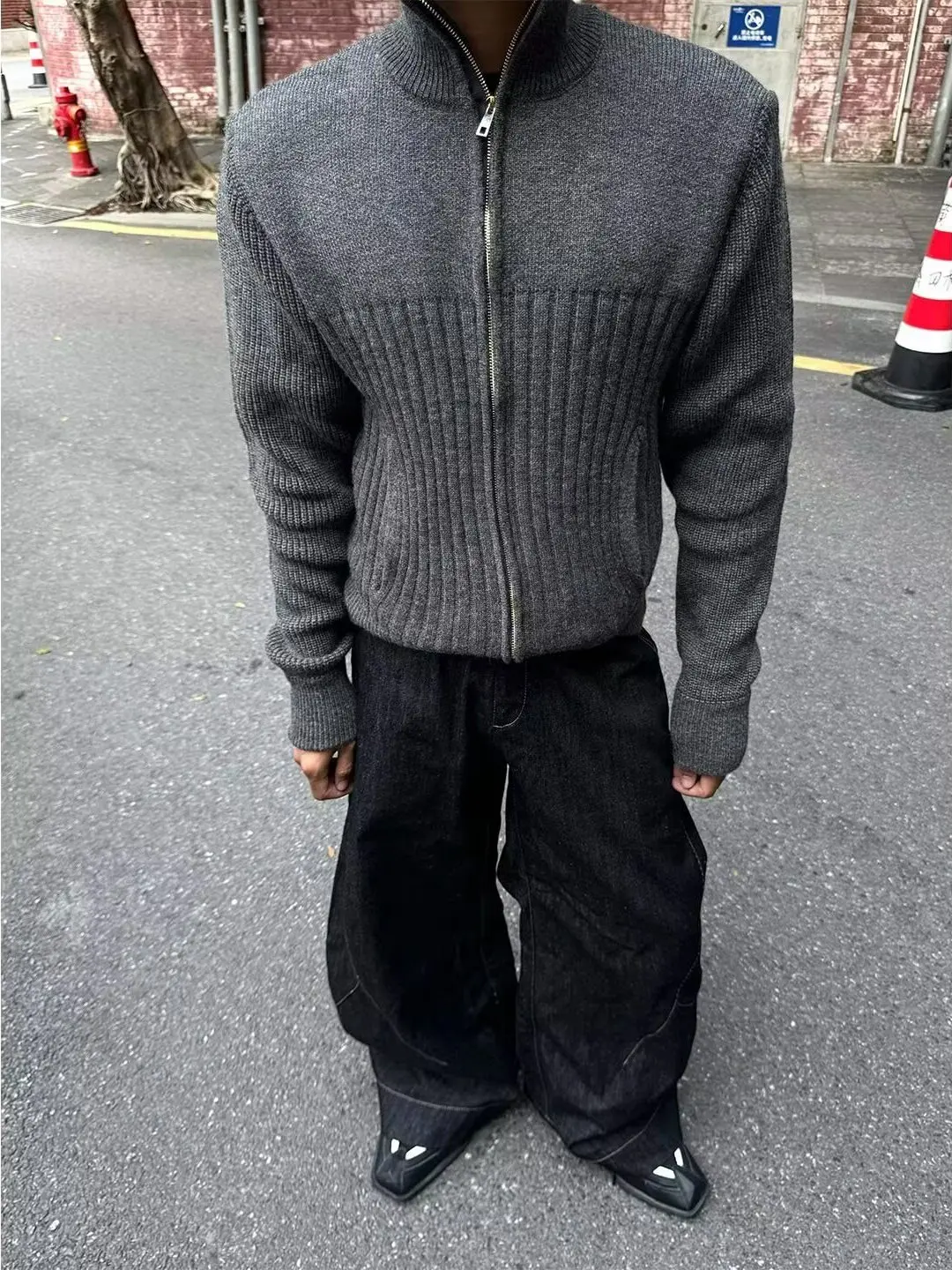 

High Collar Zipper Sweater Cardigan ex Autumn Winter Warm Casual Knitted Outerwear Cleaner Fit Youth Faion Sle