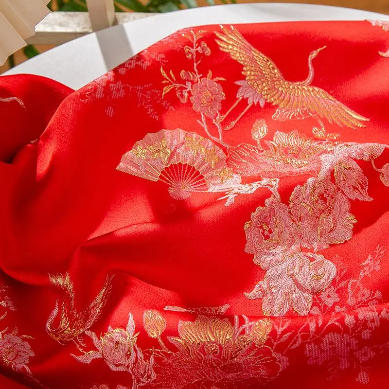 

Рельефный журавль, жаккардовая ткань, текстиль в стиле Song Brocade для роскошных костюмов, платья в стиле ретро, Ципао, высокая кутюр, элегантный материал