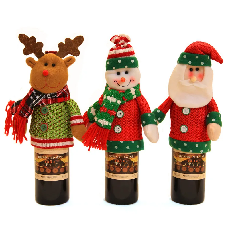 

3 Pcs Set Christmas Home Decoration Red Wine Bottle Set Mini Cute Doll Champagne Bottle Set Wine Bottle Decoration