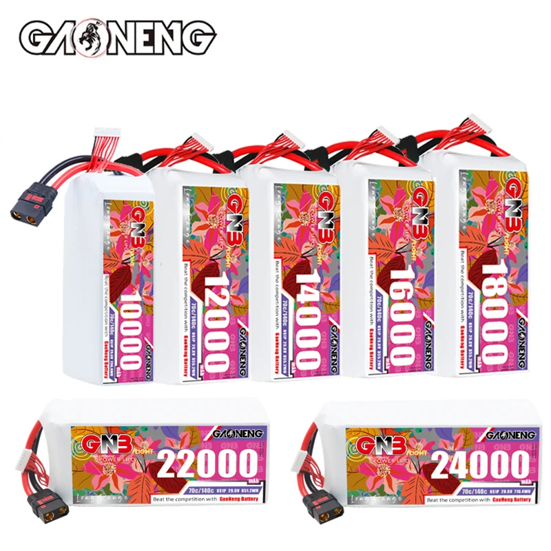 

GNB 8S Lipo Battery 29.6V 10000/12000/14000/16000/18000/20000/22000/24000mAh 70C 18/20inch FPV/Drone Battery for UAV Airplane