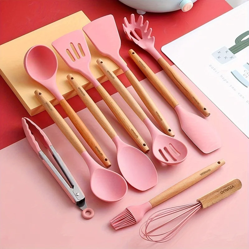 

12-Piece Kitchen Cooking Utensil Set with Rack, Silicone Kitchen Tools Including Spatula, Tongs, Slotted Spoon, Turner, Whisk,