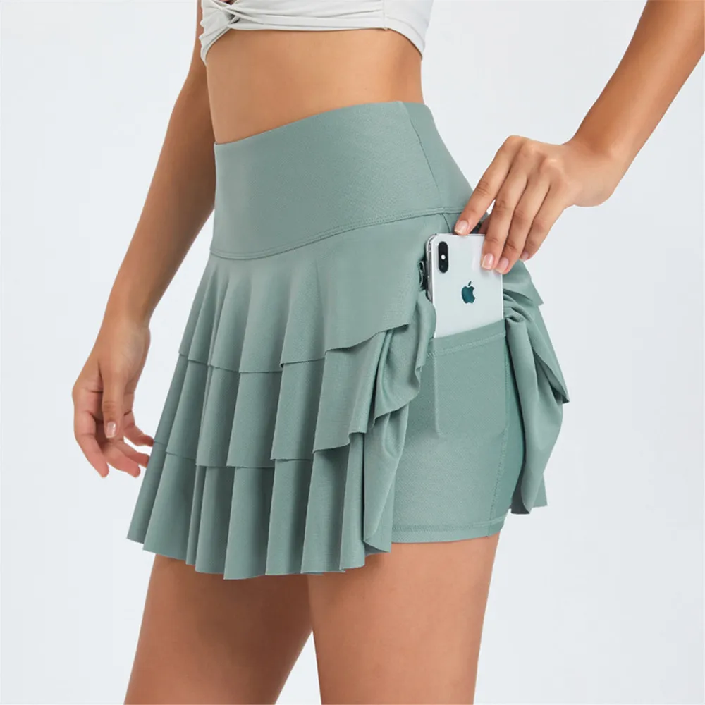 With Pockets Tennis Skorts For Womens 2023 High Waist Athletic Golf Badminton Shorts Yoga Running Workout Sports Pleated Skirts