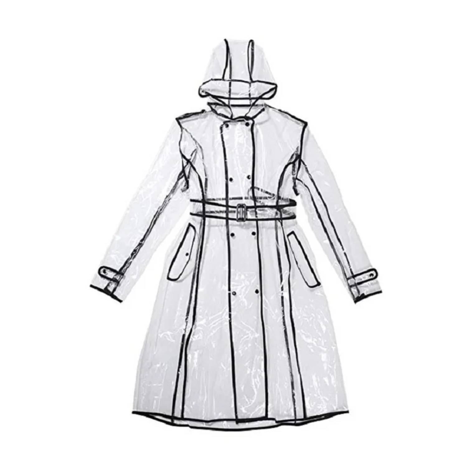 

Waterproof Transparent Plastic Clear Long Ladies Raincoats Women Men Fashion Rain Coat Jackets Hooded with Belt